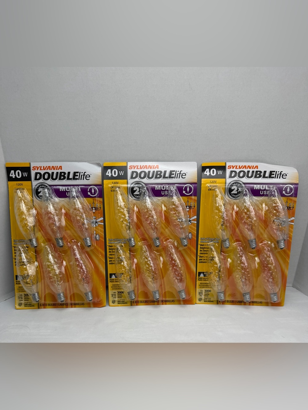 Sylvania Double Life 6 Pack 40W Chandalier B10 Light Bulbs Small Base 3 Packs